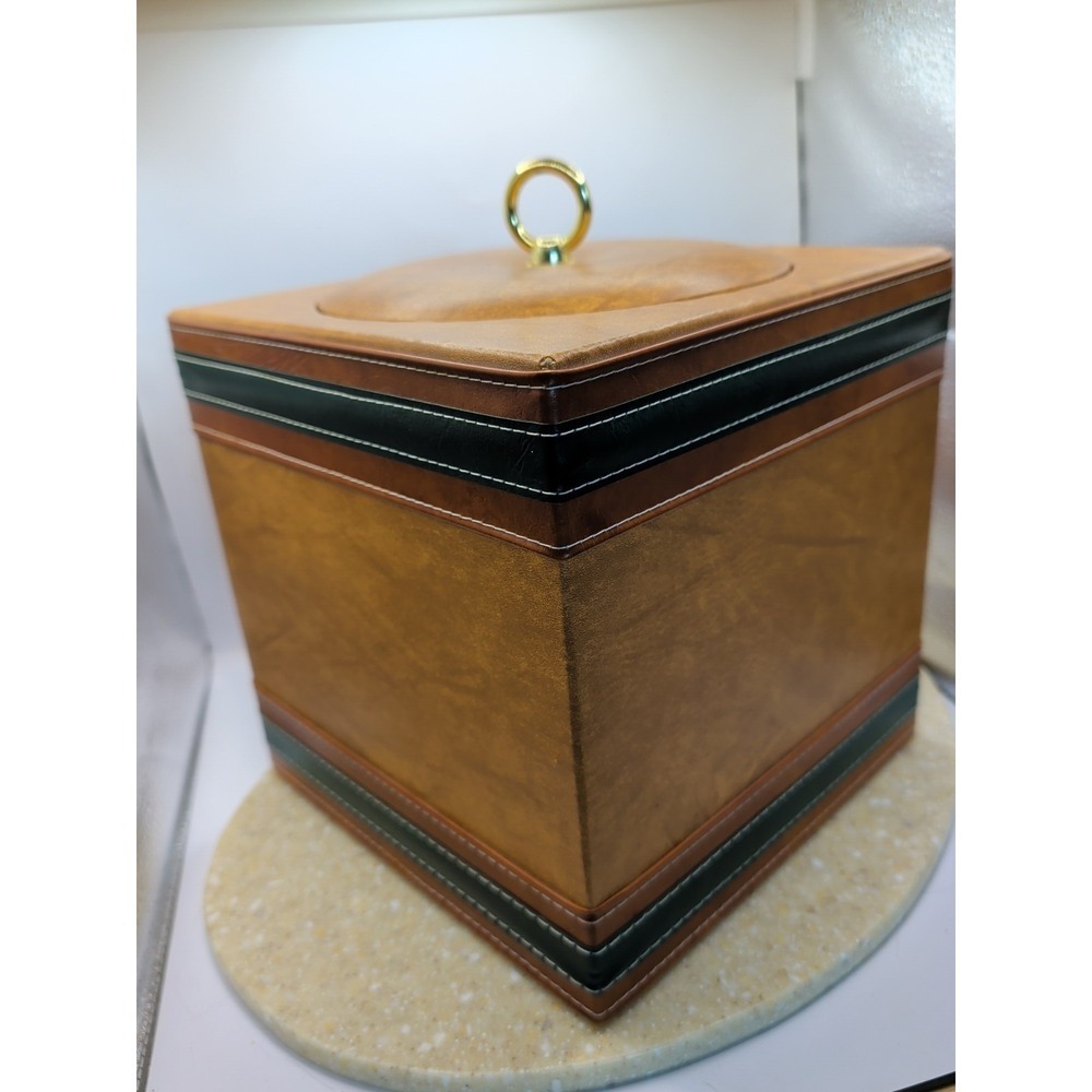 Vintage Georges Briard Brown Faux Leather Insulated Ice Bucket
